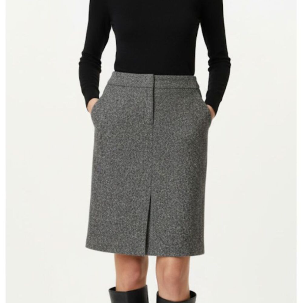 Talbots NWOT Black Gray Tweed Trouser Style Front Slit Knee Length Skirt Size 8